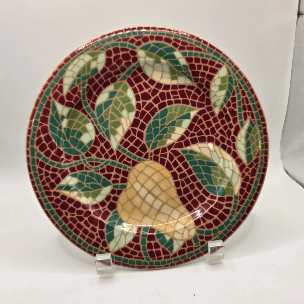 Pier 1 Mosaic Fruit Earthenware Salad Dessert Plates Italy Set of 4 Pear